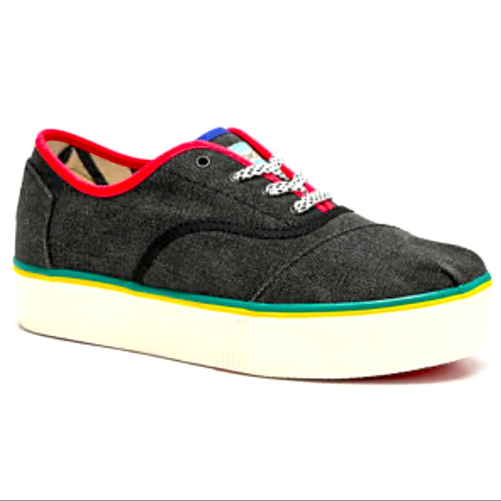 TOMS Cordones Black Multicolor Boardwalk Platform Sneakers - Size 9
